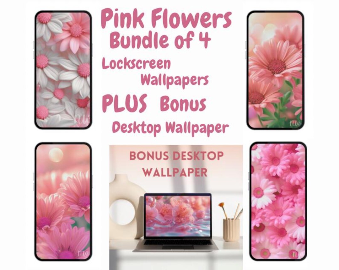 Flowers Pink Floral Wallpaper Bundle of 4 Background Desktop Wallpaper