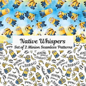 Zestaw wzorów bezszwowe Minionki 2 do pobrania cyfrowego Słodkie tła z kreskówek i akwareli Minionki Cyfrowy druk na tkaninie Album na imprezę Sztuka