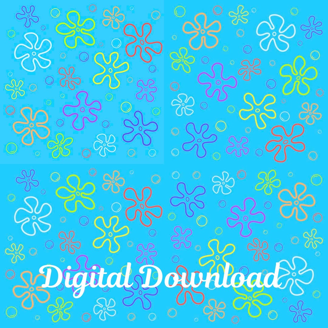 Colorful Spongebob Sky Floral Seamless Pattern Underwater Flower ...