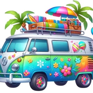 Plaża Volkswagen PNG Tropikalny Volkswagen Clipart do sublimacji Letni projekt na koszulki Kubki Naklejki Cyfrowe pobieranie Letni Clipart