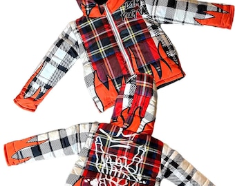 Kids Skull hand urban wear print plaid jordans outfit design personalized puffer hoodie hooded jacket coat