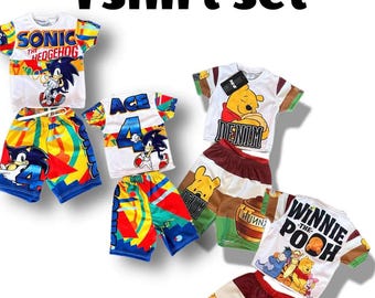 Kids Custom text overalls set design sublimation personalized t-shirt tee shorts theme birthday party boss baby outfit