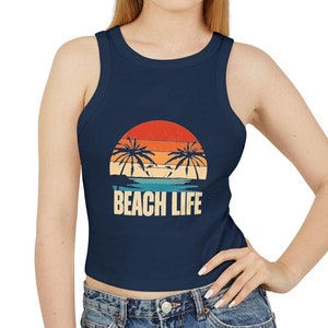 Beach Life Women&#39;s Micro Rib Racer Tank Top