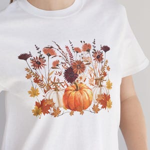 Pretty Fall Unisex Jersey Tee | Autumn Lover Gift, Cozy Fall Fashion, Pumpkin and Leaves Design, Autumn Colors, Casual Fall Wear