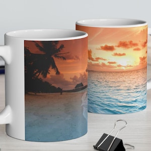 Beach Sunrise Ceramic Coffee Mug: Ocean View, Coastal Decor