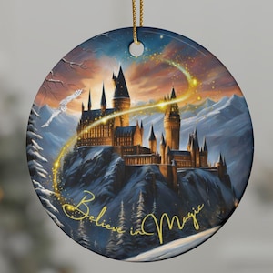 Wizarding Castle Christmas Ornament: Snowy Owl Ceramic Tree Decoration