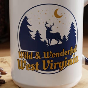 West Virginia Coffee Mug: Deer in Woods Design, Mountaineer Gift