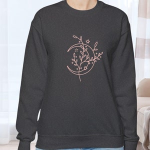 Mystic Moon And Stars Sweatshirt | Boho Vintage Celestial Shirt for Moon Lovers | Unique Spiritual Sweater Design