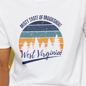Misty Taste of Moonshine T-Shirt | West Virginia Soft-Style Tee for Men & Women | Vintage Moonshine Graphic Design