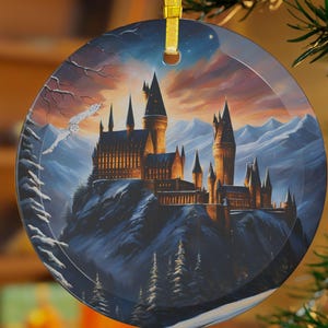 Wizarding Castle Glass Ornament: Snowy Owl Christmas Tree Decor