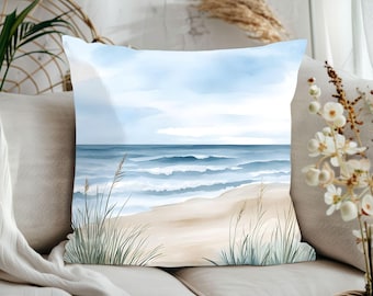 Coastal Waves Faux Suede Pillow: Beach Decor Throw Cushion