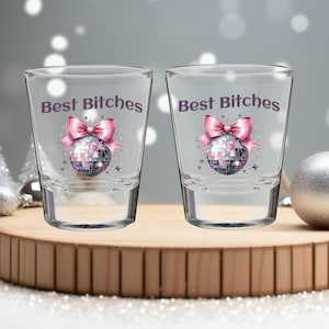 Shot Glass, Best Friend Gift 1.5oz, Bridesmaids, Xmas, 21st Birthday, Coquette Disco Ball, Funny Party Glass