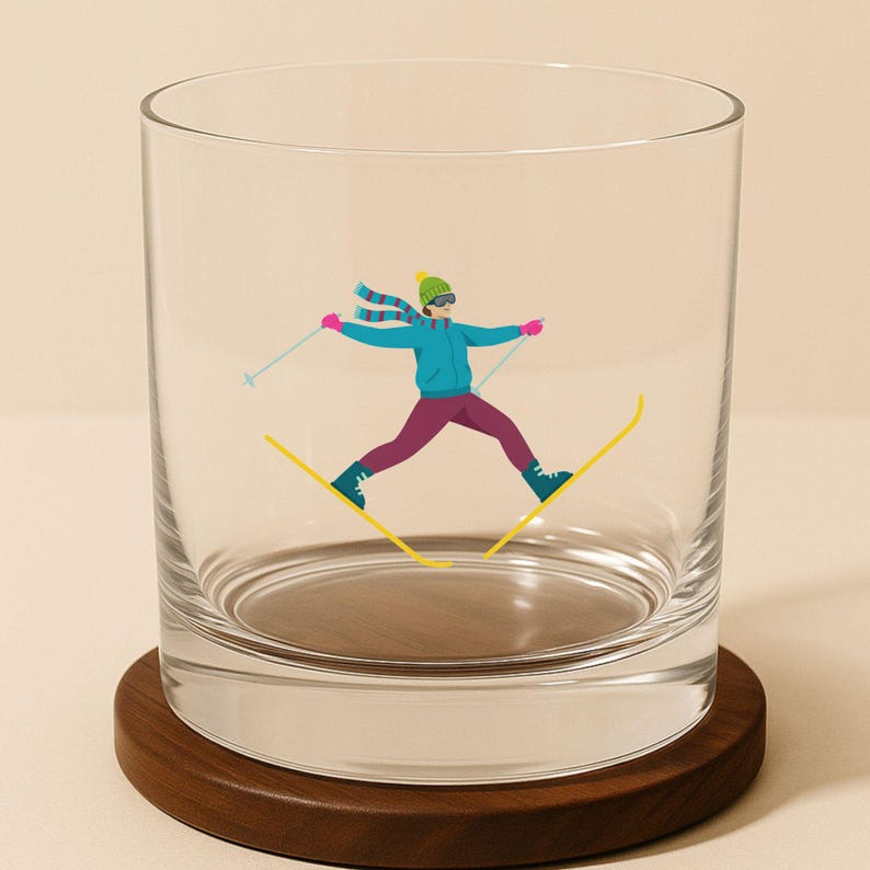 Whimsical Ski Whisky Glass | Freestyle Skier Rocks Glass | Cute Après Ski Whiskey Tumbler | Ski Lover Gift | Winter Barware Design 5