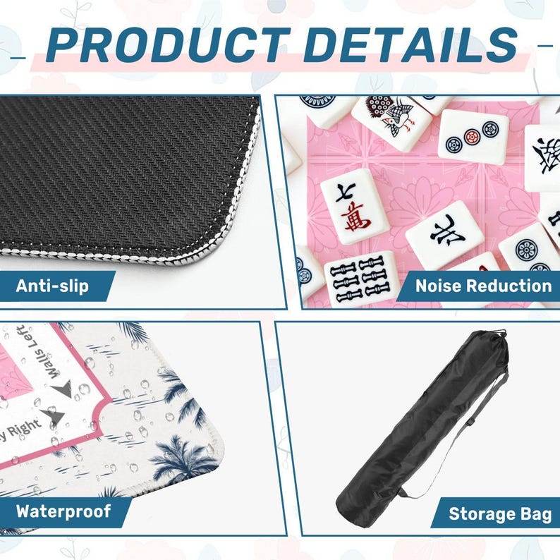 Pink Coastal Mahjong Mat with Directions, Palm Beach Preppy Game Mat image 6