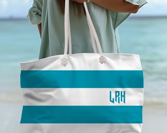 Personalized Striped Weekender Bag | Custom Monogram Travel Tote