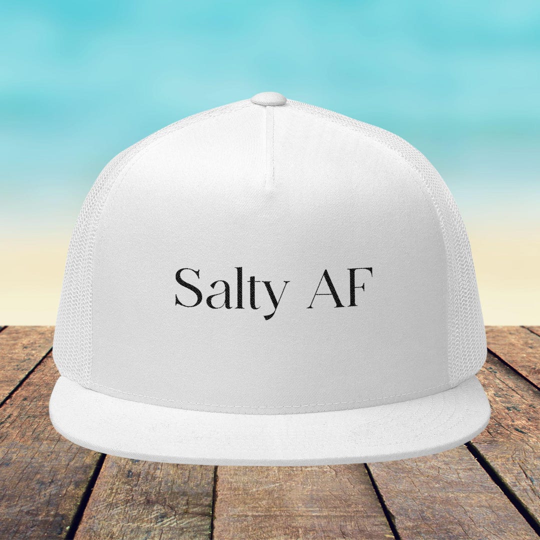 SALTY Coastal Trucker Hat Blue & Ivory Embroidered Baseball Cap | Beach Vacation Striped and Salty Hat in Blue & White | Altar main image 4