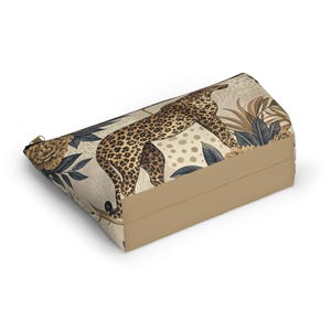 Leopard Floral Accessory Pouch, Mahjong Tile Bag, Neutral Gold Makeup Bag image 7