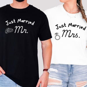 Mr and Mrs Matching Just Married T-shirt, Wedding Gift, Couples Shirt, Honeymoon Tee, Unisex Garment-Dyed Shirt, Matching Couples Shirt