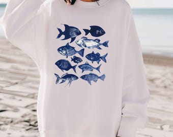 Vintage Fish Sweatshirt: Embroidered Nautical Crewneck