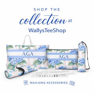 Blue Hydrangea Mahjong Tile Racks with Pusher and Bag image 8