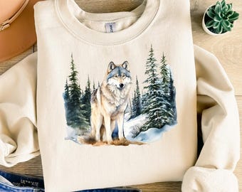 Retro Wolf Mountain Sweatshirt, Unisex Winter Lover Shirt, Vintage Sweater, Cool Nature Graphic Sweatshirt, Outdoor Wilderness Pullover