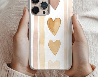 Watercolor Hearts MagSafe iPhone Case | Neutral Beige Stripes