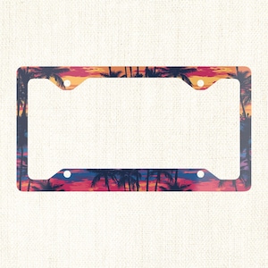Tropical Sunset Metal License Plate Frame: Hawaiian Island Car Decor