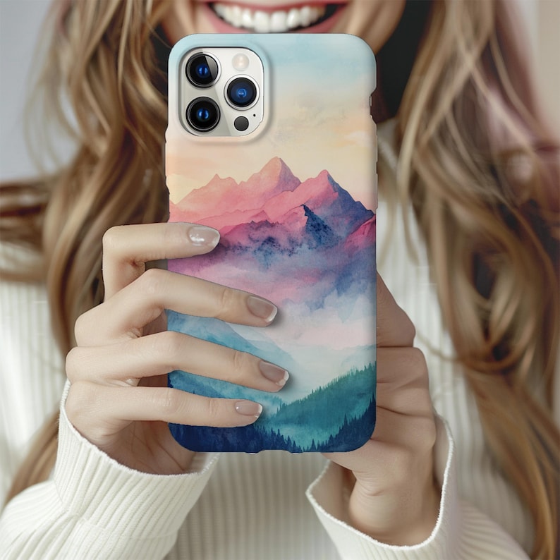 Watercolor Mountain iPhone Case: Protective Nature Lover Gift that's impact-resistant image 1