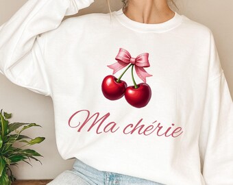 Cute Cherry Graphic Crewneck Sweatshirt, Cozy Unisex Pullover, Gift for Her, Valentine's Day Apparel, Casual Weekend Wear, Trendy Fashion