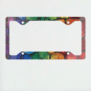 Stained Glass Mosaic License Plate Frame: Red & Blue Car Decor