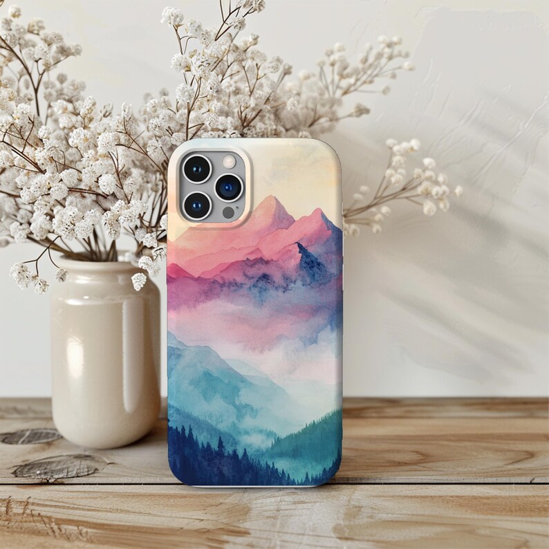Watercolor Mountain iPhone Case: Protective Nature Lover Gift that's impact-resistant image 2