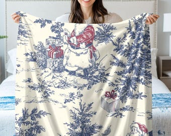 Vintage Santa Toile Velveeteen Blanket: Cozy Christmas Throw