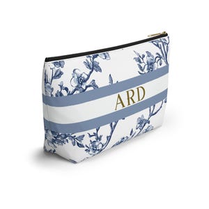 Personalized Toile Mahjong Tile Bag | Blue Floral Accessory Pouch image 9