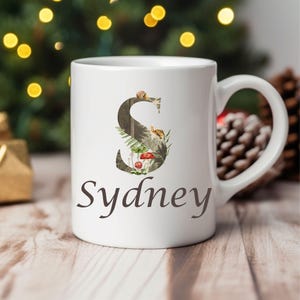 Personalized Forest Animals Ceramic Mug, Custom Winter Monogram Coffee Cup, Name Initial Gift Idea, 11oz 15oz, Holiday Present, Unique