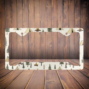 Nature-Inspired Metal License Plate Frame: Camping, RV, Adventure Decor