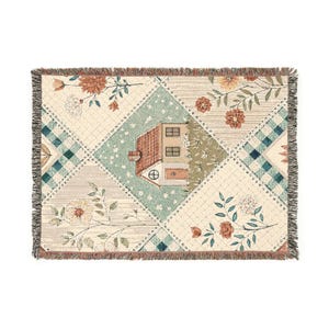 Cottagecore Woven Blanket: Patchwork Quilt, Country Home Decor image 4