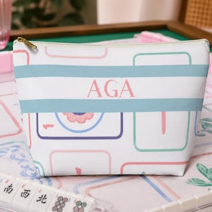 Personalized Mahjong Tile Bag | Pastel Pattern Zipper Pouch, Game Accessory Storage