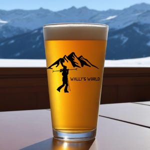 Personalized Ski Pint Glass: Mountain Skier Beer Mug