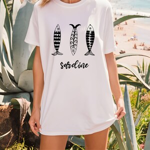 Sardine Coastal Fish T-Shirt, Oversized Tee for Beach Lovers, Unisex Top, Nautical Graphic Shirt, Summer Fashion, Seafood Print
