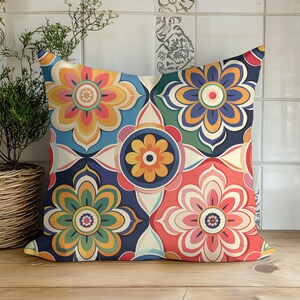 Boho Floral Pillow: Colorful Faux Suede Couch Cushion
