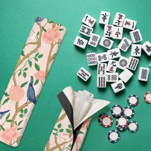Toile Mahjong Tile Rack Set, Chinoiserie Floral Bird Covers, Pink Mahjong Accessories image 5
