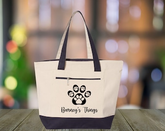 Personalized Dog Tote Bag | Custom Paw Print Canvas Pet Travel Bag
