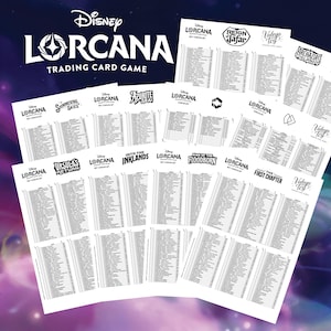 Disney Lorcana: 8 sets + lista promocional en blanco y negro ~ Lista de tarjetas de descarga digital (incluye Reign of Jafar)