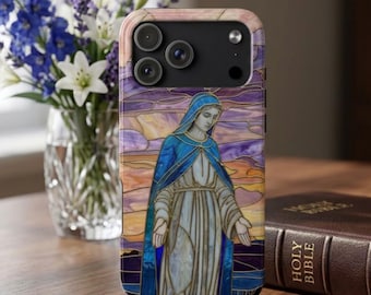 Custodia per telefono con Madonna in vetro colorato / Protezione MagSafe / Arte della Vergine Maria cattolica