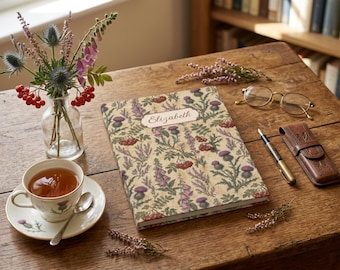 Diario botanico personalizzato con copertina rigida a righe, quaderno con digitale, cardo, erica, diario per appunti di erboristeria, libro di ricette a base di erbe