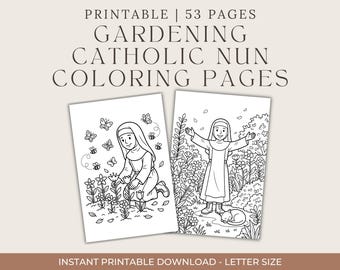 Libro da colorare sulle suore cattoliche / 53 pagine con la storia di Suor Maria in giardino, pagine da colorare carmelitane per adulti e bambini (PDF)