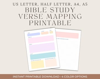 Mappatura dei versetti biblici stampabile / Scheda di studio delle Scritture cattoliche, strumento di studio biblico per donne, formato US Letter A4 A5 Half Letter (download digitale)