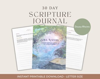 Diario di preghiere Still Waters di 30 giorni / Devozionale per donne cattoliche / Diario di preghiera stampabile senza righe / Douay-Rheims