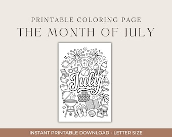 Pagina da colorare di luglio per bambini / Attività estiva per l'homeschooling (Download digitale)