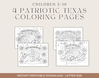 Pagine da colorare per il 250° anniversario del Texas, USA, attività patriottica per bambini (download digitale)
